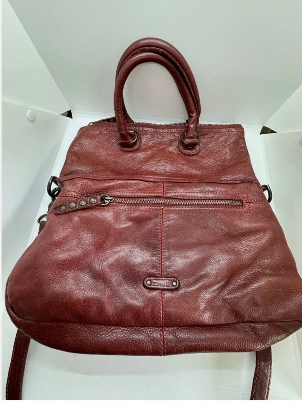 FRYE Brooke Fold Over Crossbody Handbag Purse in burnt red - Picture 5 of 8